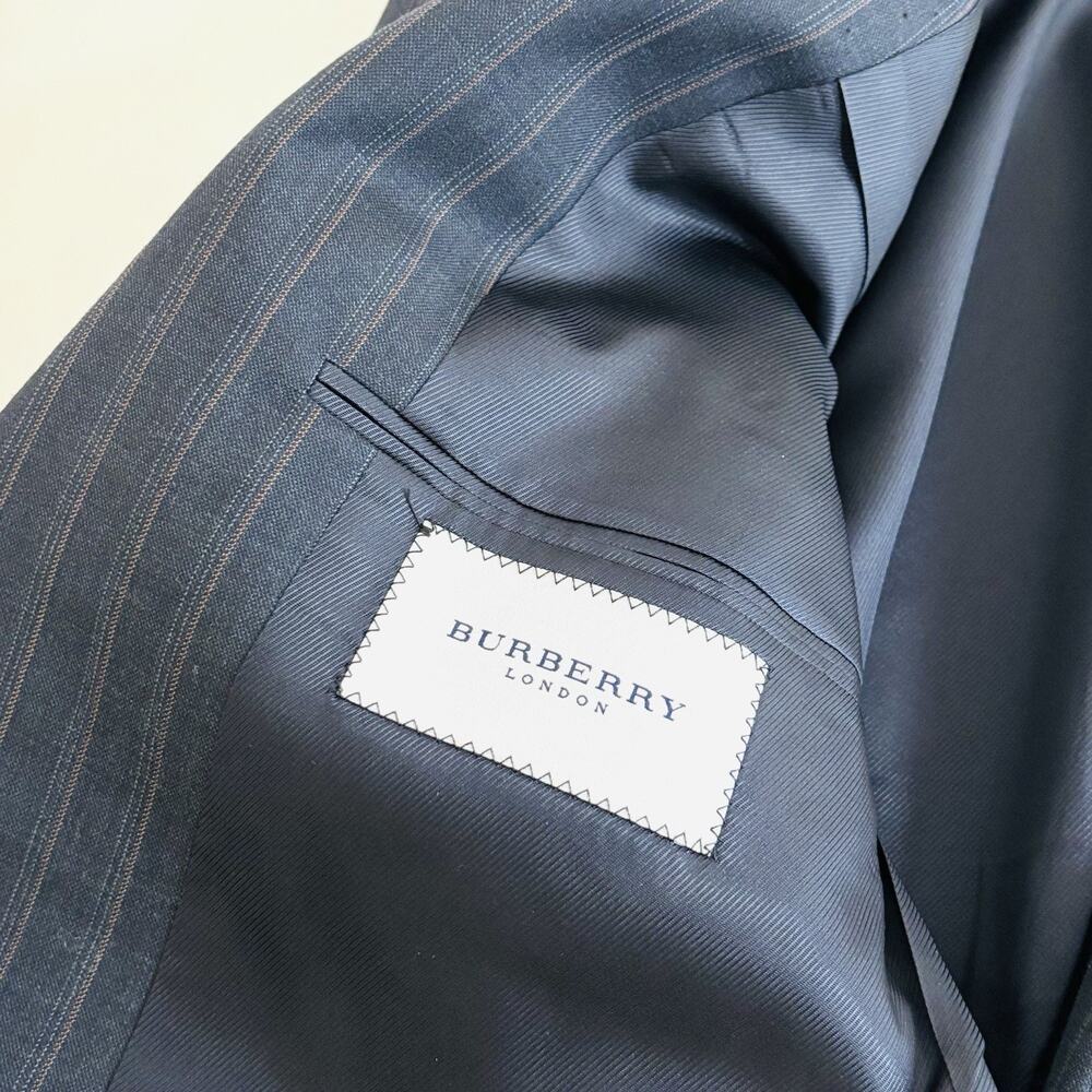 Burberry London Blazer Size 40 Long Black Pinstripe Worsted Wool 2 Button - Picture 3 of 10